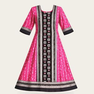 Ikkat Arts - Vestido Anarkali Bandhani Bloom en Rosa Intenso y Negro - Product Image 5