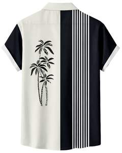 Chemise boutonnée à manches courtes personnalisée à rayures noires et imprimé palmier, style décontracté d'été pour la plage, pour hommes, fabrication OEM sur mesure en gros - Product Image 2
