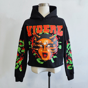 Custom Raw Hem Sweatshirt Streetwear Screenprint No Drawstring Cut Distressed Hoodie Unisex - Product Image 3