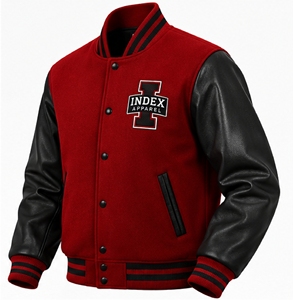 Chaqueta Varsity Color Block para Hombre de Index Apparel, Cuerpo de Lana, Mangas de Cuero PU, Botones a Presión, Estilo Béisbol - Product Image 3