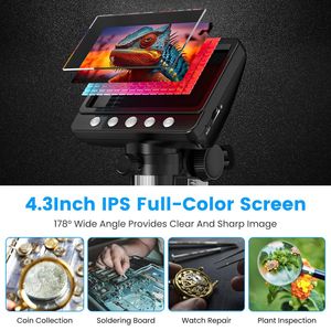 4.3 Inch LCD Digital <b>Microscope</b> with 1000X 1080P Photo Video Error Coin Magnifier 8 Dimmable LED Lights PC Views Compatibility - Product Image 2