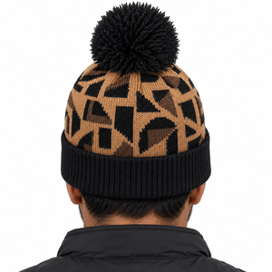Bonnet en tricot imprimé léopard avec pompon et logo personnalisé, casquette d'hiver à revers motif animal, style streetwear, vente en gros B2B - Product Image 3