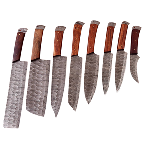 Juego de Cuchillos de Chef de Acero de Damasco, Afilados como una Navaja, Profesionales, Multifuncionales, de 8 Piezas, Ecológicos, para Uso Diario, con Mango de Madera de Palisandro y Funda de Cuero - Product Image 1