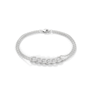 Pulsera Doble de Oro Blanco de 18K con 6 Eslabones Circulares, Diamantes Naturales de Corte Brillante Redondo, Cadena Chapada en Rodio, Joyería para Regalo o Fiesta - Product Image 1