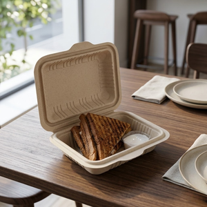 Conteneur alimentaire en bagasse écologique à clapet |   Boîte jetable anti-graisse en pulpe de canne à sucre pour salades et emballages alimentaires à emporter - Product Image 2