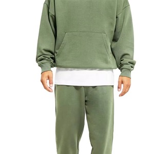 Ensemble de survêtement pour homme vert olive à capuche, manches longues, couleur unie, coupe décontractée, polyester/coton, extensible dans quatre directions, léger - Product Image 2
