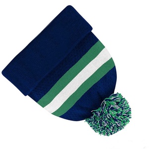 Unisex Striped Beanie Hat with Pom Pom 100% Acrylic Knitted <b>Winter</b> <b>Cap</b> for Adults Casual Style Blue Green White Stripes - Product Image 6