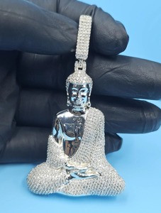 Pendentif Bouddha en Moissanite Incolore Sertie de Diamants VVS en Argent 925, Collier Hip Hop Bling pour Hommes Spirituels et Tendance - Product Image 4