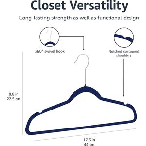 Cintres en tissu velours fin antidérapants bleu marine/argent, lot de 50 pour costumes et vêtements - Product Image 4