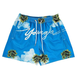 Pantalones Cortos de Malla para Hombre con Diseño de Agua Oceánica, Estampado Pointelle, Tejido Pesado, Patrón Personalizado en Toda la Superficie, Logotipo Frontal Personalizado, Cordón Ajustable - Product Image 2