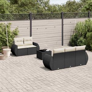 Conjunto de Sofá de Jardín de Ratán PE Negro con Elementos de Acero con Recubrimiento en Polvo y Vidrio Templado - Product Image 1