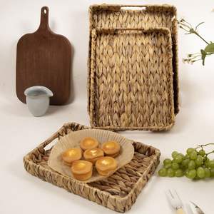 Vietnam fait à la main taille personnalisée jacinthe d'eau jonc de mer plateau de service avec poignées panier de fruits forme Rectangle marque KCV - Product Image 2