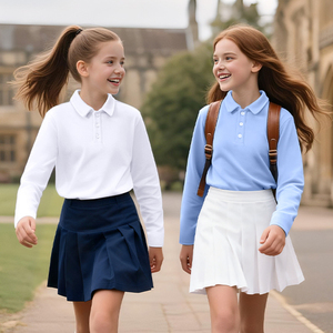 Chemise polo à manches longues pour enfants, 65% polyester, 35% coton, uniforme scolaire, logo personnalisé, chemises polo pour filles - Product Image 4
