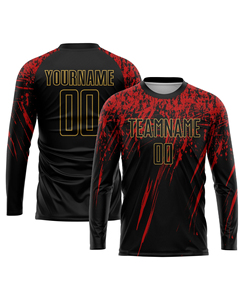 Premium Quality Men's Black Red Long Sleeve Soccer Jersey Sublimated Team Name Custom Moisture Wicking <b>Athletic</b> Fit All Season - Product Image 2