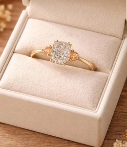 Trilogy <b>Ring</b> Peach Morganite Accents Anniversary <b>Ring</b> DEF Color VS VVS Clarity 10K 14K 18K Solid Gold Cushion Lab Grown Diamond - Product Image 1