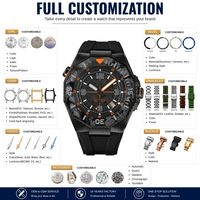 Montre de plongée automatique mécanique OEM personnalisée avec boîtier en PVD noir, lunette en fibre de carbone, bracelet en caoutchouc, mouvement SW200-1, marine 30 ATM