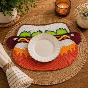 Mantel Individual de Tela con Diseño de Hot Dog y Cuentas Hechas a Mano, Forma Personalizada, Accesorio Decorativo para Cocina - Product Image 3