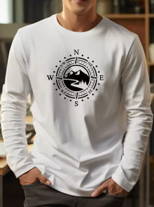 เสื้อเชิ้ตแขนยาวผู้ชายผ้าฝ้ายลำลองพิมพ์ลายภูเขาพร้อมโลโก้ด้านหน้าระบายอากาศได้ดีถักทอแขนยาวเต็มตัวใส่ได้ในฤดูใบไม้ผลิ - Product Image 3