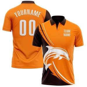 Maillot de football personnalisé sublimé pour homme, orange et marron, avec logo dauphin, anti-humidité, manches courtes, uniforme d'équipe - Product Image 1