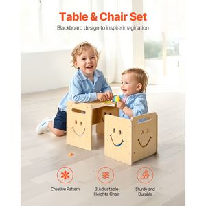 Montessori 3-in-1 Wooden Toddler Table Chair <b>Set</b> with Adjustable Height <b>Weaning</b> Table and Chalkboard for Kids' Furniture - Product Image 5