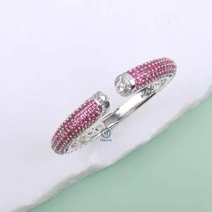 Christina Ruby 14K Gold Plated Pearl Diamond Designer Women's Casual Bangle Bracelet for Party - Product Image 4