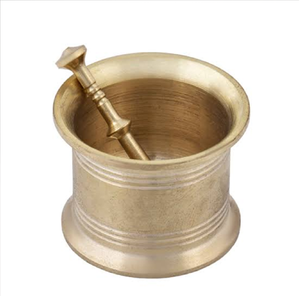 Classic dark bronze brass mortar pestle set with dual side handles and flared rim, available at wholesale prices. - Product Image 2