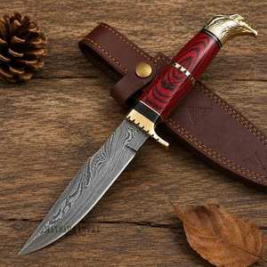 Custom Handmade Damascus Steel Hunting Knife Fixed Blade 7-inch 12-inch Red Wood Handle Eagle <b>Leather</b> Sheath Stainless Steel - Product Image 1