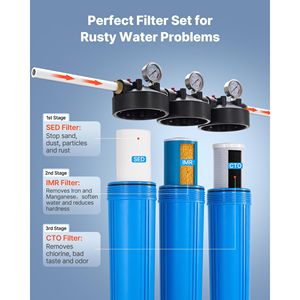 Sistema di filtraggio dell'acqua per tutta la casa a 3 stadi |   Riduzione di sedimenti e ferro/manganese |   Filtro domestico da 4,5 x 20 pollici di IMR CTO - Product Image 3