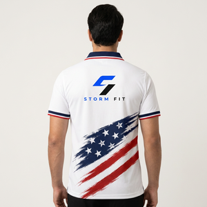 Polo de Manga Corta Blanco para Hombre con Estampado de Bandera Americana, Diseño Deportivo, Corte Regular, Transpirable, Poliéster - Product Image 3