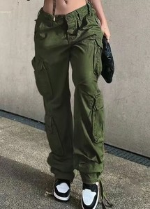 Pantalones Cargo Beige para Mujer, Corte Regular, Estilo Relajado, Modernos, Casuales, Utilitarios, para Exteriores, Otoño, Diseño de Frente Plano, Cintura Alta, 100% - Product Image 3