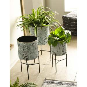 Juego de Macetas Modernas de Metal Dorado Martillado con Soporte de Hierro Negro, Maceta Decorativa de Lujo para Interiores, para Sala de Estar, Hogar y Jardín - Product Image 3
