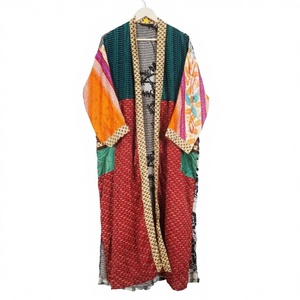 Vintage Floral Silk Sari <b>Kimono</b> Handmade Indian Robe Gown for Women Soft Breathable Thermal <b>Beach</b> Party Drawstring Closure Gift - Product Image 1