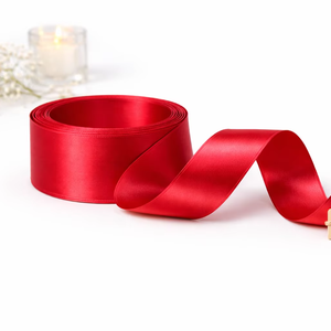 Cinta de Satén Tejida Roja de 50 mm de Doble Cara, Color Sólido, 100% Poliéster, Resistente al Encogimiento, Decorativa, para Regalos y Manualidades, de Neelkamal Industries - Product Image 1