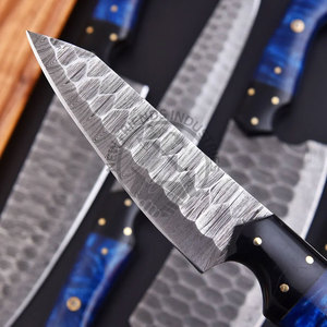 New Brand Custom Handmade Full Tang Damascus Steel 5-Piece <b>Kitchen</b> Chef <b>Knife</b> Set with Ambidextrous Blue Resin Handle - Product Image 4