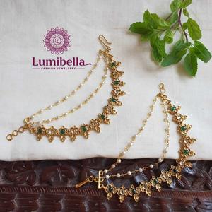 Kemp Stone <b>Studded</b> Huggie Ear <b>Chain</b> with Pearl - Product Image 1