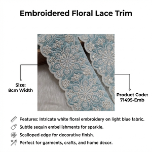 ริบบิ้นลูกไม้ปักลายดอกไม้หลากสีพรีเมียมสำหรับตกแต่งชุดชาติพันธุ์ ชุดเจ้าสาว และงานเย็บปักถักร้อย DIY - Product Image 6