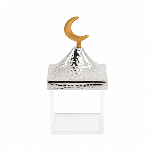 Atractivo tarro de cristal para almacenamiento, bandeja de metal plateado martillado y tapas de cúpula de luna creciente, vajilla y utensilios de mesa al por mayor estilo islámico - Product Image 3