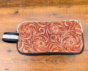 New Personalized Hand Tooled Leather Zipper Cosmetic Pouch Western Travelling Toiletry Bag for Women's Genuine Leather Dopp <b>Kits</b> - Product Image 2
