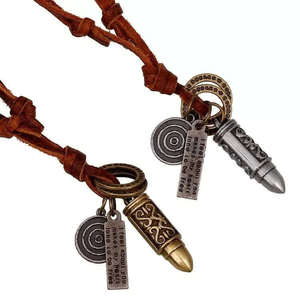Vintage Alloy Silver Bullet Pendant Necklace for Men & Boys with Adjustable Pure Leather Cord - Product Image 5