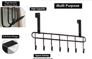 Door Hanger for cloths Heavy-Duty Over Door Hanger Holder for Coat Hanging Robe Hat <b>Clothes</b> Towels Bathroom Organiser Towel - Product Image 2