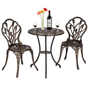 Set Bistrot Tulip in Alluminio Pressofuso da Esterno, 3 Pezzi, Tavolo e Sedie XH per Uso in Giardino - Product Image 1