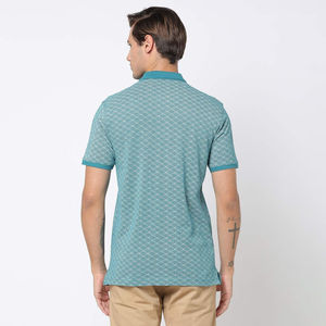 Mens Printed Polo Shirt Micro Pattern Contrast Collar Short Sleeve Breathable Cotton Blend Casual Wear - Product Image 2