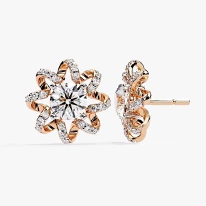 Women's Hoop <b>Earrings</b> in 10k Yellow Gold with Moissanite Flower Shape Diamond Trendy Jewelry IGI Certified Silver Plated - Product Image 3
