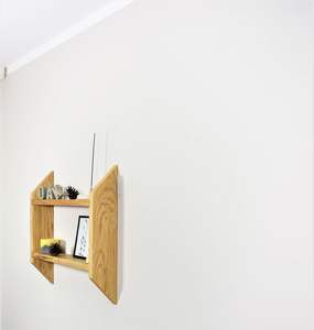 Étagère murale en bois de chêne massif à deux niveaux, style rustique du milieu du siècle, étagère de présentation suspendue - Product Image 4