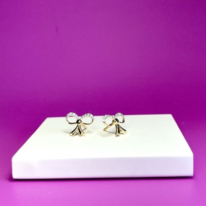 18K Rose Gold <b>Cute</b> Bowknot Natural Diamond Stud <b>Earrings</b> Round Brilliant Cut Women's Everyday Wear And Wedding Gift Jewelry - Product Image 2