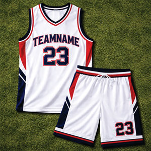 Ensembles de maillots de basket personnalisés à col en V, manches courtes, taille élastique, grande taille, unisexe, respirant, séchage rapide, 100% polyester sublimé - Product Image 3