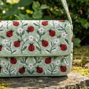 Glass Beaded Waterproof Magnetic Zipper Casual Cotton Lining <b>Wedding</b> Evening Palm Watermelon <b>Clutch</b> Tropical Handbag - Product Image 3
