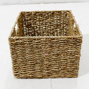 Cesta de Almacenamiento Rústica Ecológica Tejida con Hierba Marina Natural, Asas Integradas, Organizador de Estante Cuadrado para Decoración del Hogar - Product Image 2