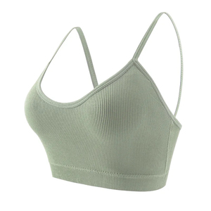 Soutien-gorge de sport sans couture en nylon respirant à maintien élevé, imprimé côtelé, col carré, bretelles halter, pour femme - Product Image 3