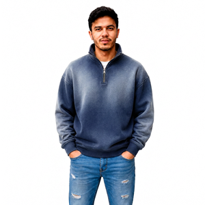 Fabricant de vêtements streetwear personnalisés effet soleil délavé avec fermeture éclair quart de tour pour hommes, fournisseur en gros de vêtements et d'habillement à marque privée OEM - Product Image 3